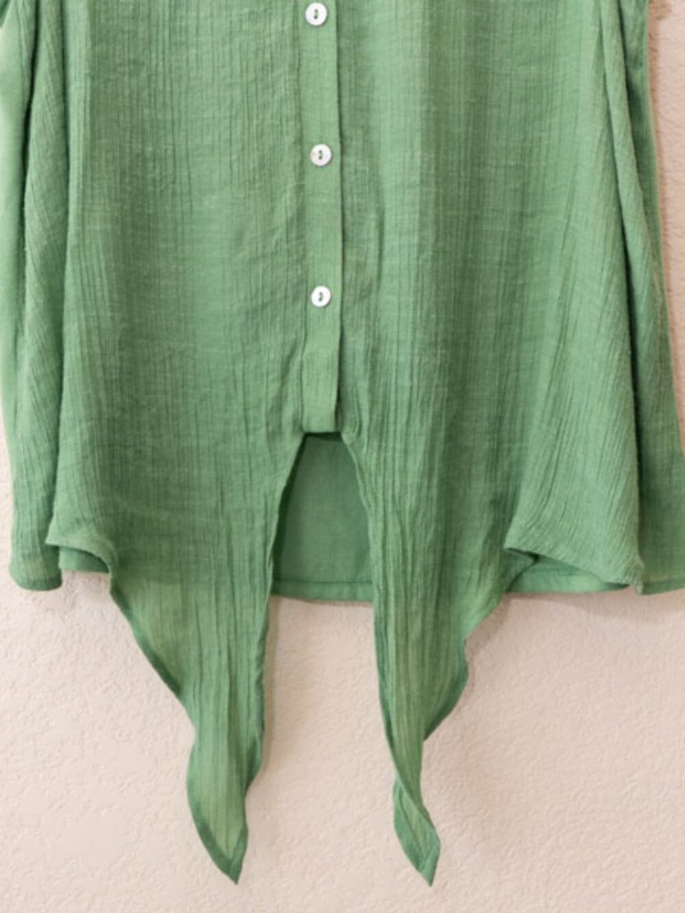 Parallel Skies Green Ruffle Sleeve Tie Front Blouse XL Button Up Boho Cottagecor - Picture 5 of 12